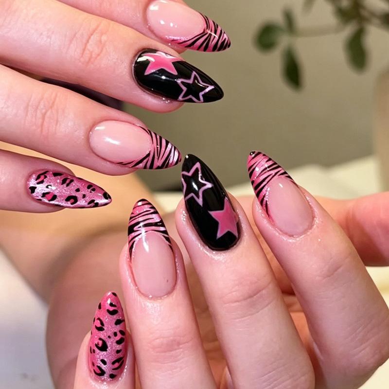 30 stuks kunstnagels spiraalvormig reliëf dopamine-geïnspireerde citroen- en sterontwerpen press-on nagels—Perfect als cadeau voor meisjes