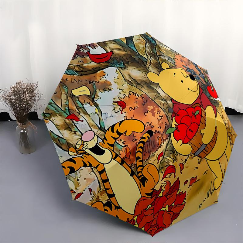 Winnie and Friends Themed Automatic Opening and Closing Umbrella, Brightly Colored 8-rib Portable Umbrella, Suitable for Men and Women, A Pe