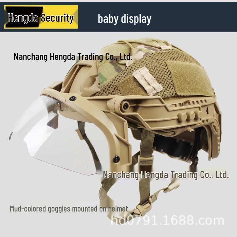 Adjustable FAST Tactical Helmet with Explosion-Proof Goggles - Compatible with MICH and Myopia Glasses for Cross-Border Ops and Riot Control.