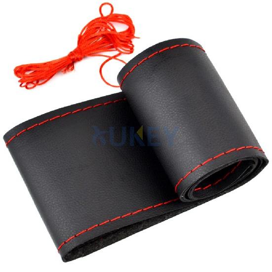Schwarz / Rot / Blau / Grau DIY PU Leder Auto Lenkradbezug mit Nadel und Faden Atmungsaktiv Anti Rutsch Universal