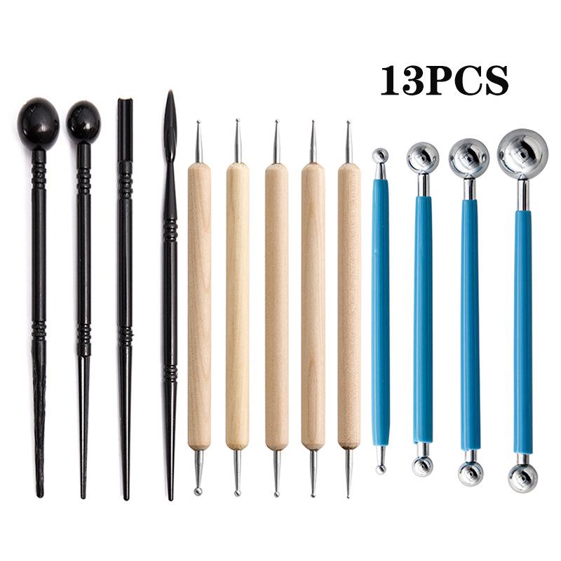 13-Piece Clay and Pottery Tool Set with Dotting Pens and Carving Aids for Handmade DIY.