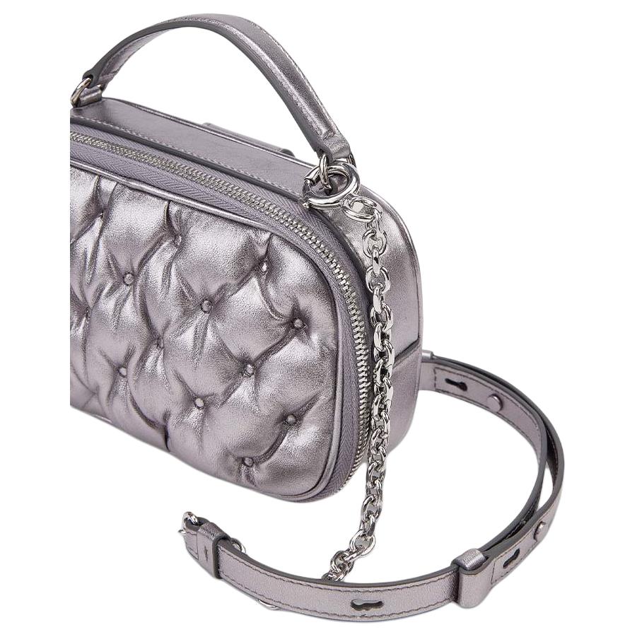 Maison Margiela Glam Slam Quilted Design Zipper Closure Lambskin Leather Mini Handheld Crossbody Bag Women Bags Metallic-Silver SB1WB0008P6800H3809