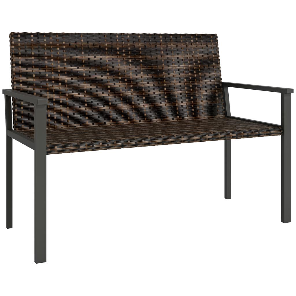 2 Seater Rattan Garden Bench, Outdoor Bench with Quick-Drying Cotton Padding, Wicker Garden Loveseat with Armrests, Steel Frame for Patio, Park