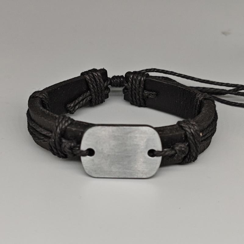 Adjustable Black and Brown Leather Student Bangle Bracelet