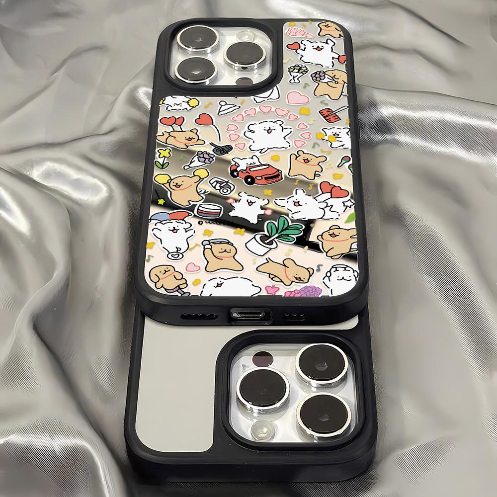 Mirror Phone Case for iPhone 15 11 13 14 for 15 16 Pro Max 12 13 16 Pro Cloud Flower and Animal Cute Style Phone Case