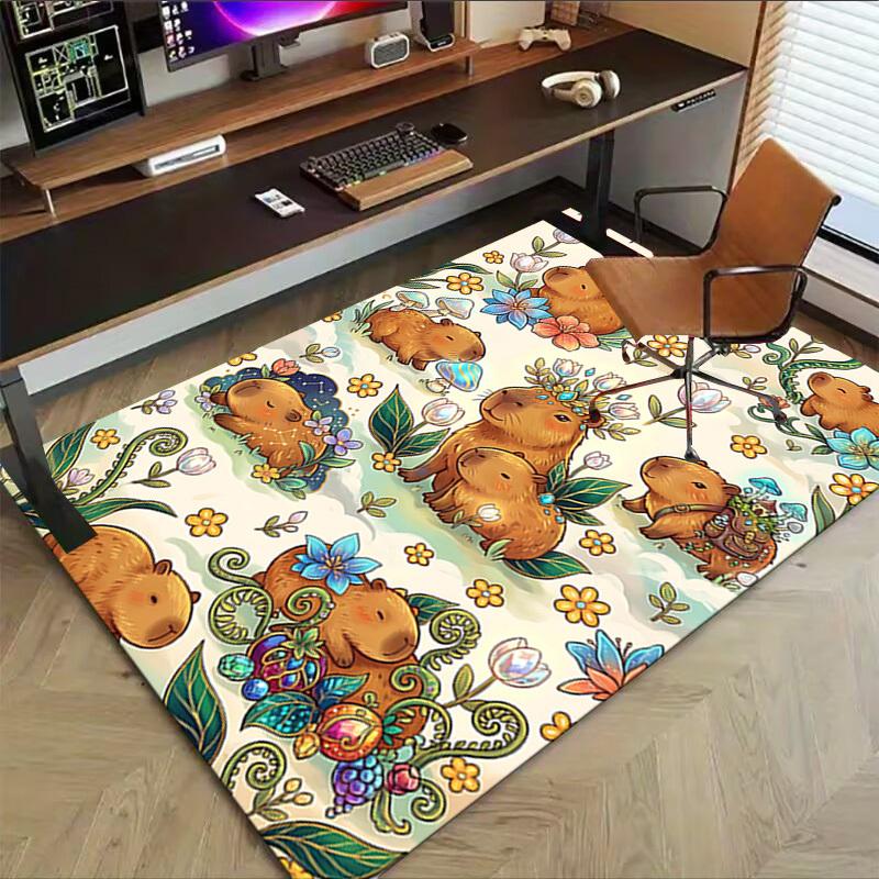 1PC Capybara Flowers Non-Slip Floor Carpet Compatible for Office&Living Room&Bedroom&Dining room - Soft & Pattern-G0369