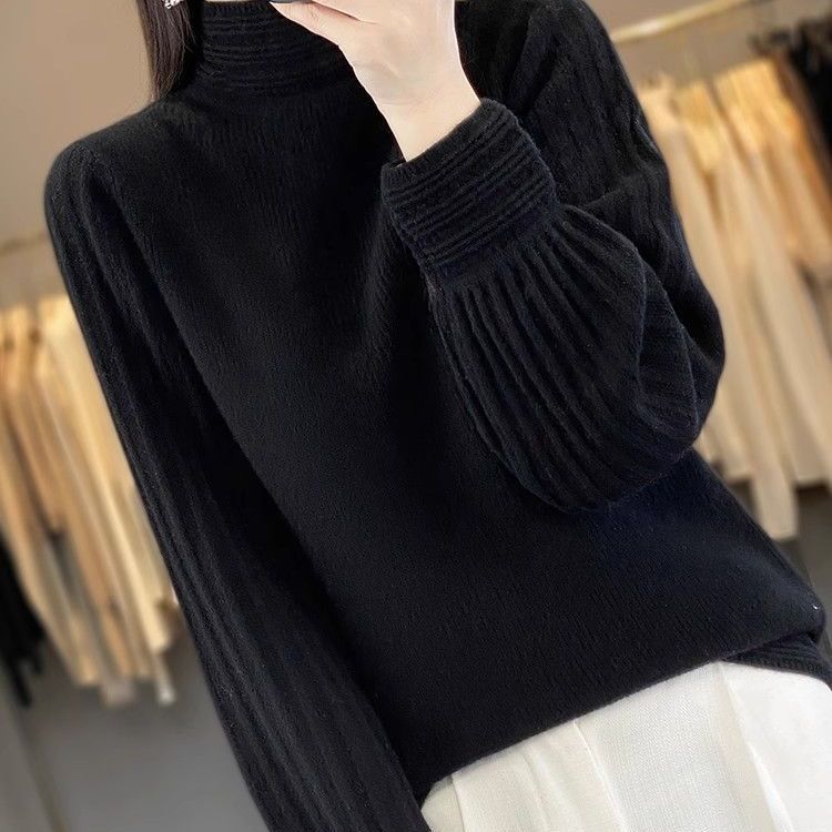 

Утягивающий свитер с воротником-стойкой - повседневный трикотажный топ с длинными рукавами для женщин, идеально подходит для осени и зимы 3XL чёрный