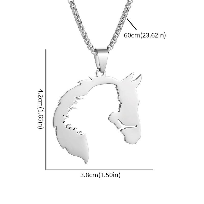 

Stainless steel hollowed-out retro horse head girl sweater chain, women s sweatshirt necklace, men s hip-hop personality pendant