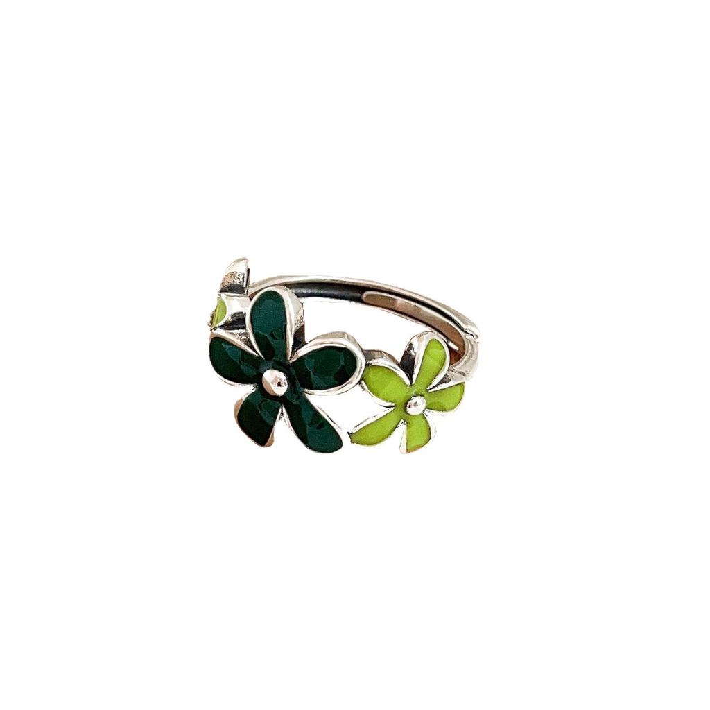 Yinruitai S925 Sterling Silver Floral Drip Oil Ring: Women's Simple Retro Fashion with Push-Pull Design.