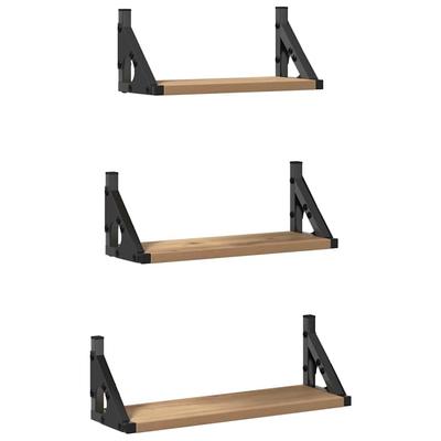 Wall Mounted Shelf System with Storage 3 Pcs Smoke Oak
