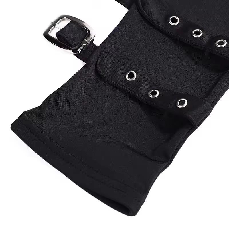 Punk Hip-hop Style Long Half Finger Gloves Women's Metal Buckle Personalized Role-playing Stage Performance Elastic Party Gloves