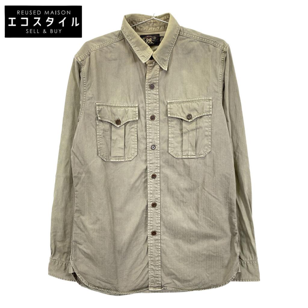 RRL Khaki cotton military long-sleeved shirt tops M khakiUsed