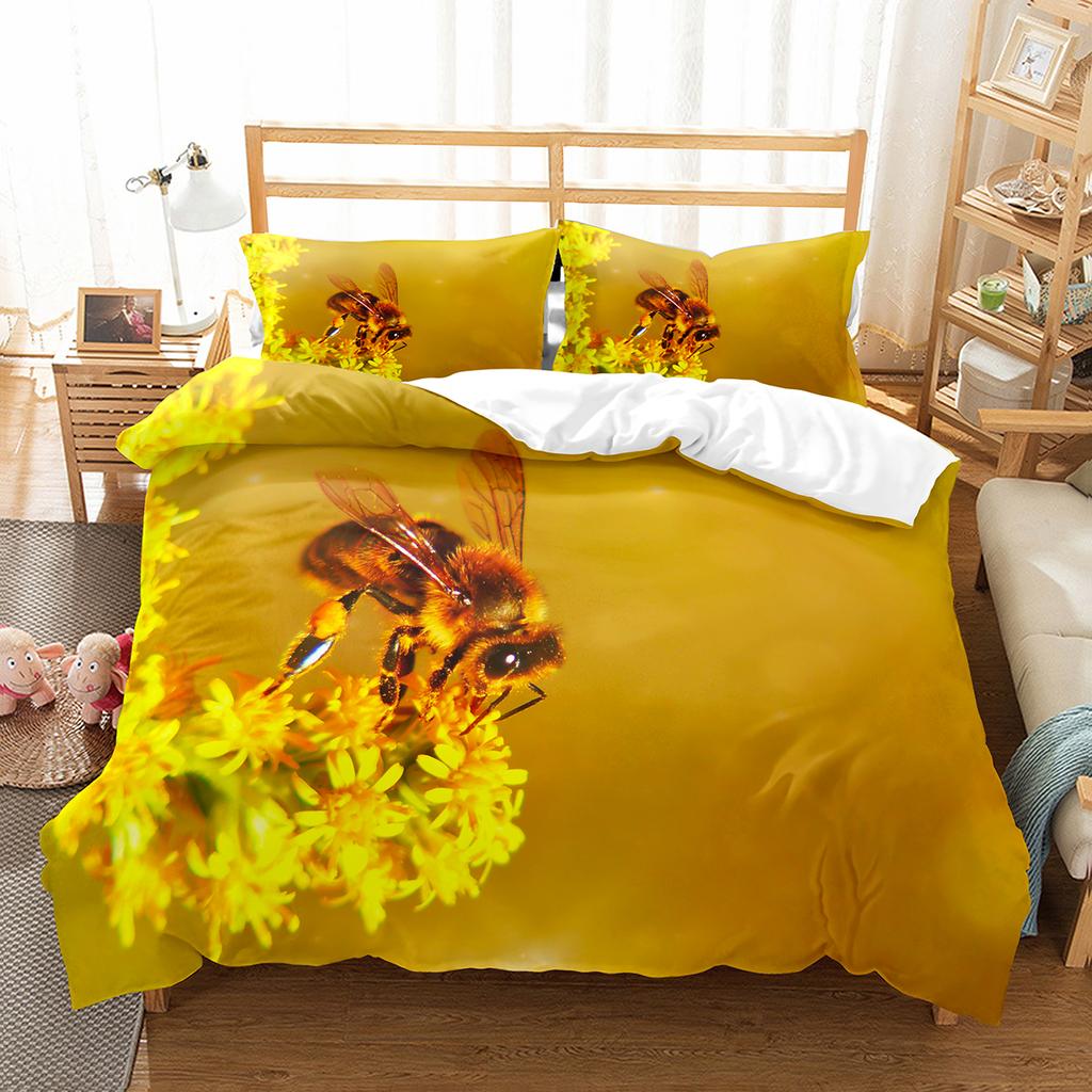 Yellow Bee Duvet Cover Collection Cartoon Wild Animals Pattern Quilt Cover With Pillowcase Lightweight Soft Gift King Queen Full Size