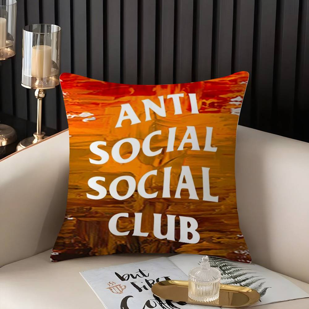 A-Anti Social S-Social Club Pillow Case Home Dorm Chair Back Short Plush Double-Sided Printing Office Nap Time Cushion Cover