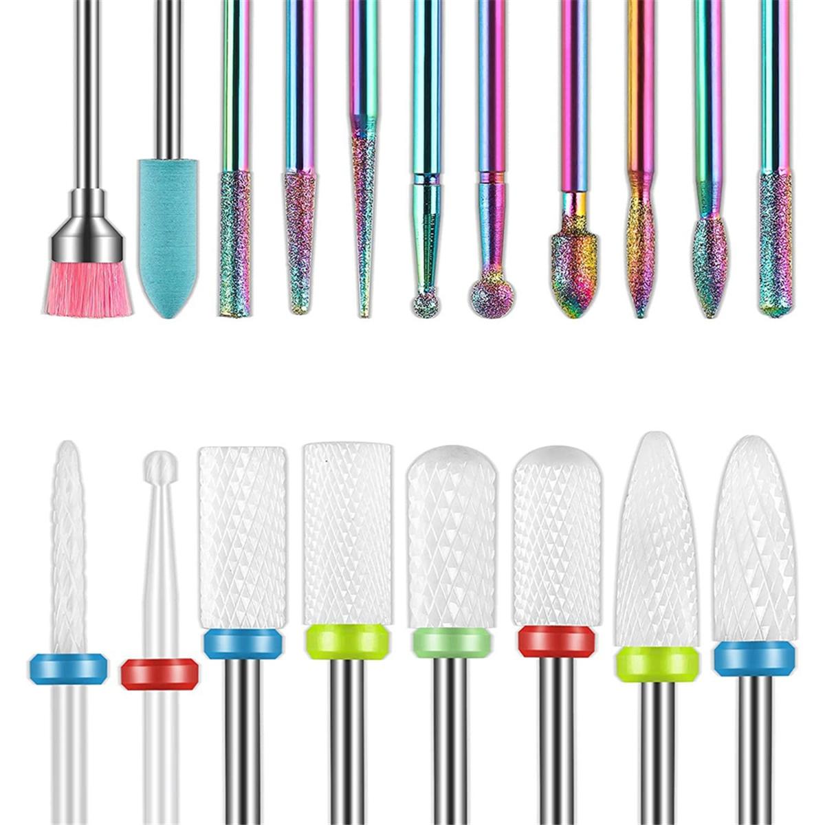

19pcs Nail Drill Bits Sets, 3/32 Inch Diamond Cuticle Electric Nail File and Ceramic Acrylic Gel Nail Bit Kit, Acrylic NONE