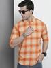 Men Slim Fit Checkered Full Sleeves Spread Collar Casual Shirt ( Rust )