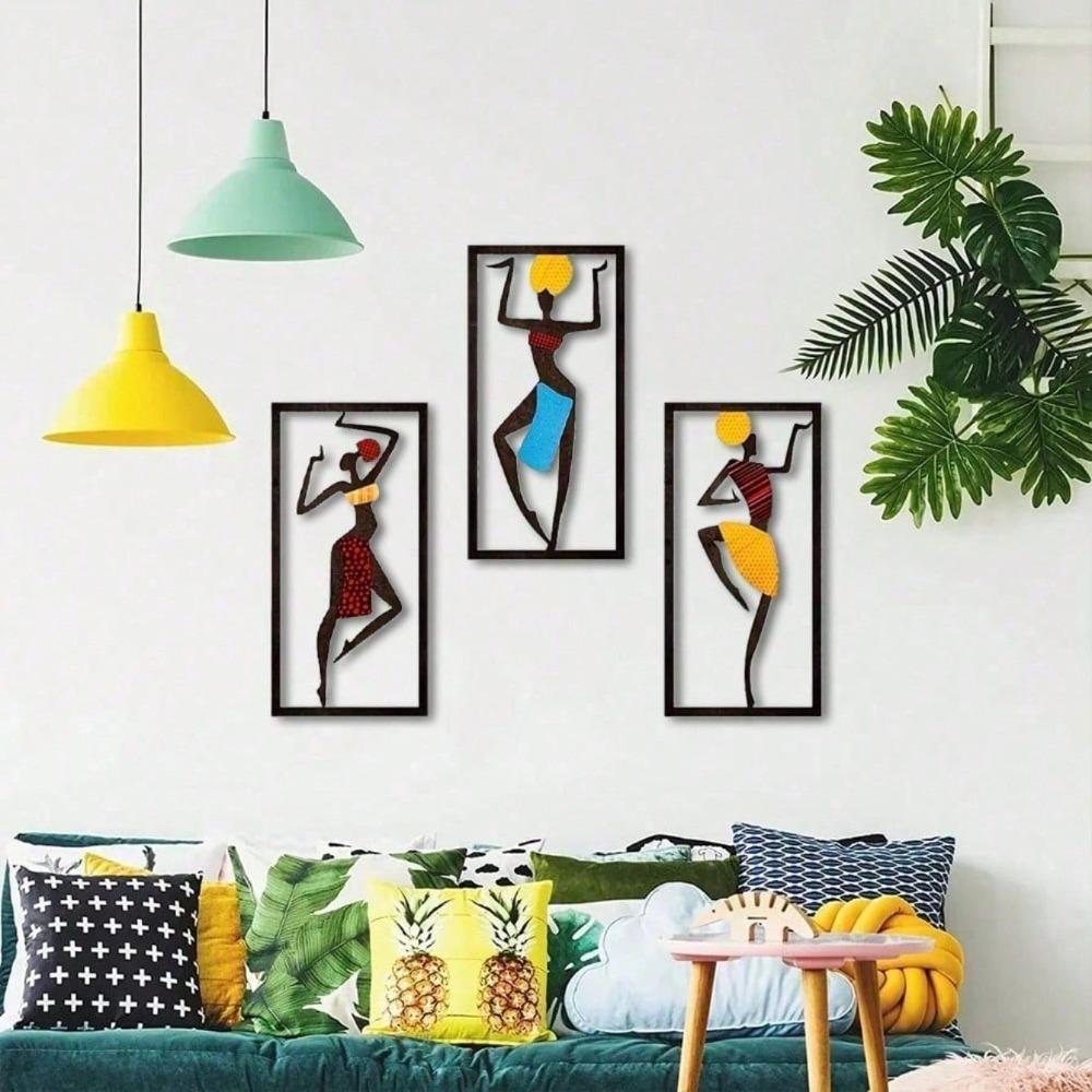 Wrought Iron African Dancer Silhouette, Boho Mid-Century Modern Wall Art Decor for Living Room, Bedroom