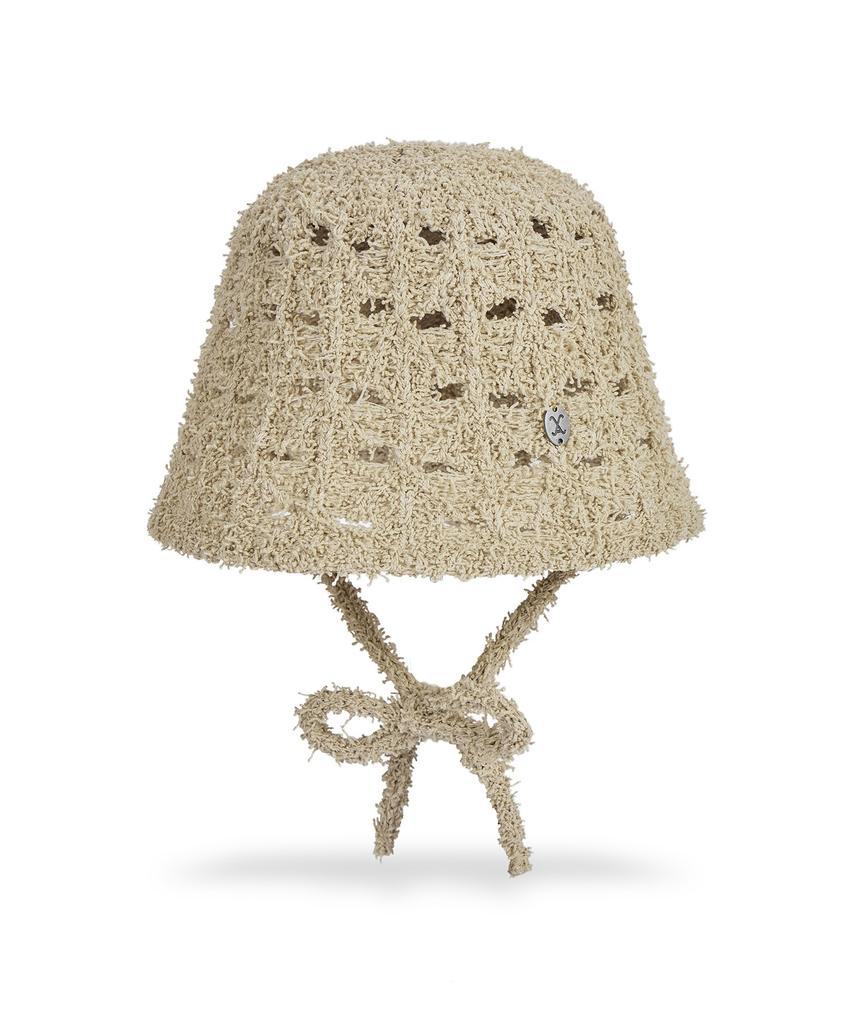 Bajal Va Curved Oval Metallic Knit Punching Bucket Hat Beige