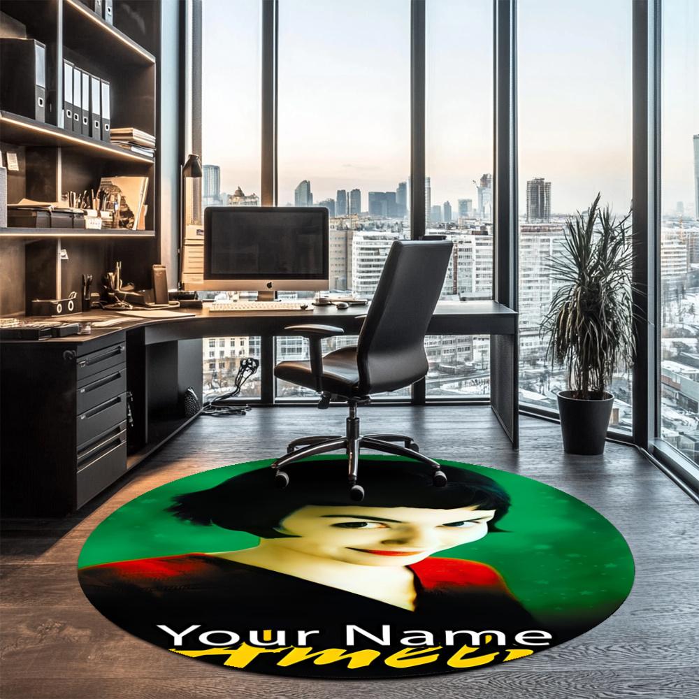 Custom Name Amélie Printed Round Rug Carpet Chair Rug Area Rug Entryway Doormats,for Office Chair Living Room Bedroom Kitchen Room.
