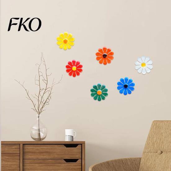 Metal Flower Wall Plaques 6Pcs Flowers Decor, Sunflower Ornament Art, Waterproof Art Hanging Decoration Garden Decor for Outside Indoor