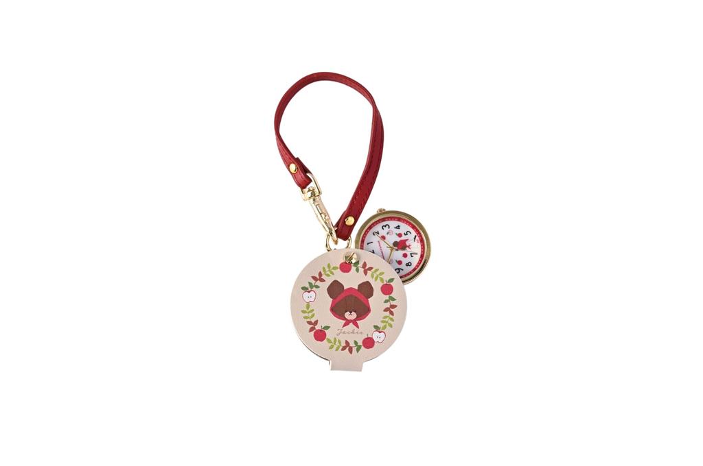 Fieldwork Women's Analog Pocket Watch, Hang Watch S, with Pouch and Leather Strap, Cute Bear Design, Beige, KMG003-1 BE