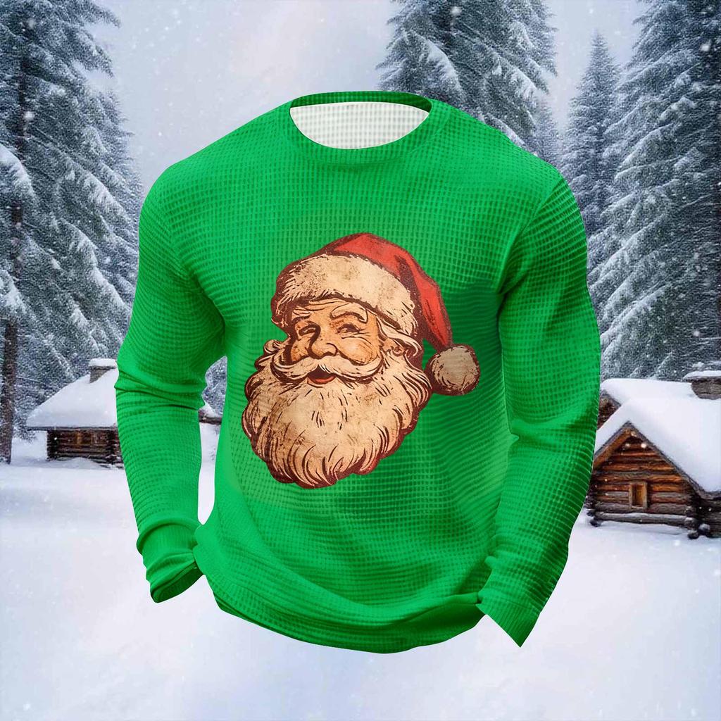 Pánské vánoční topy s kulatým výstřihem a dlouhým rukávem Pánské sportovní topy ve velkých velikostech s ležérním kulatým výstřihem