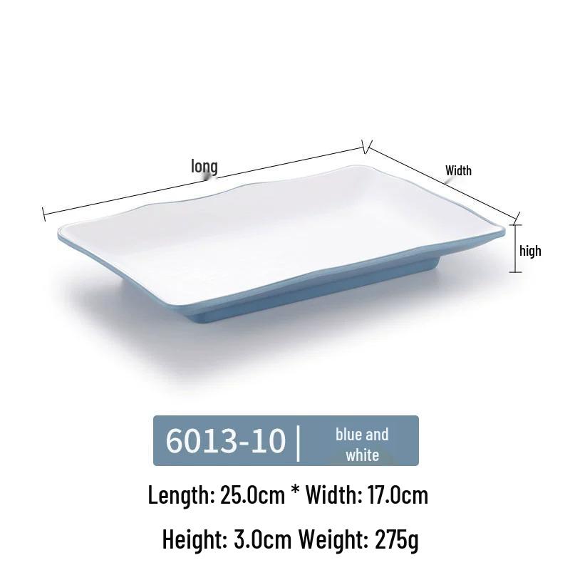 Melamine Rectangular Imitation Porcelain Plate for Hot Pot, Sushi, BBQ & Hotel Tableware.