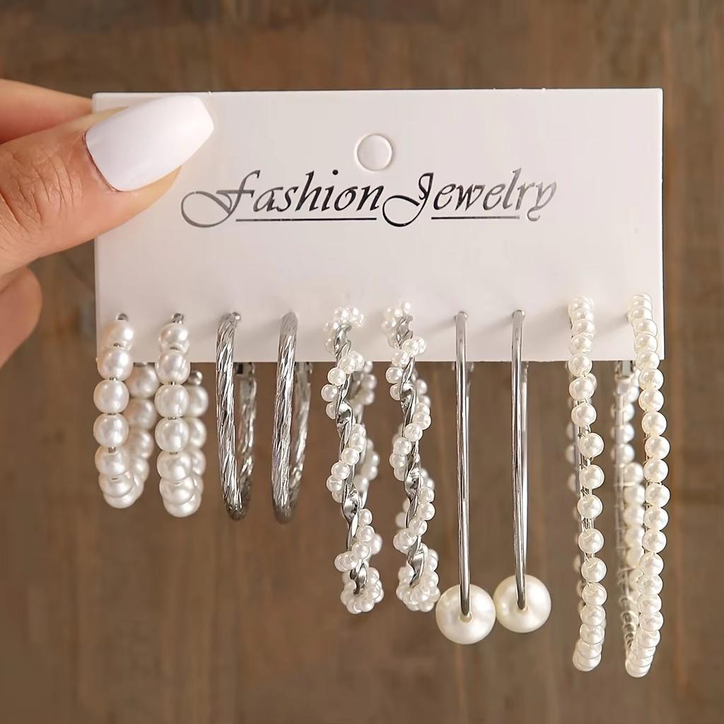 5 Pairs Elegant Wrapped Imitation Zircon Round Hoop Earrings Exaggerated Geometry Big Round Earrings Women's Party Set Zircon