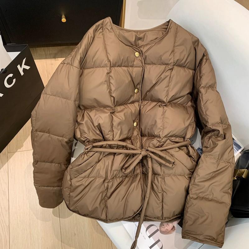 Womens 90% White Duck Down Puffer Jacket Slim Fit Warm Winter Coat Oversized Hoodless Casual Style