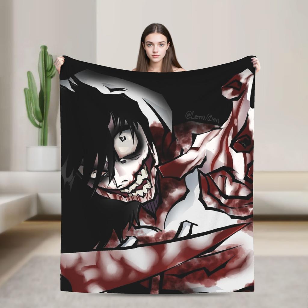 Badezeit Jeff the Killer Flanelldecke Superweiche Kuscheldecke für Schlafzimmer Picknick Lustige Tagesdecke Sofa Bettbezug