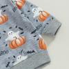 Baby Boys Halloween Clothes Pumpkin Print Long Sleeve Sweatshirt and Elastic Pants 2 Piece Tracksuit for Toddler