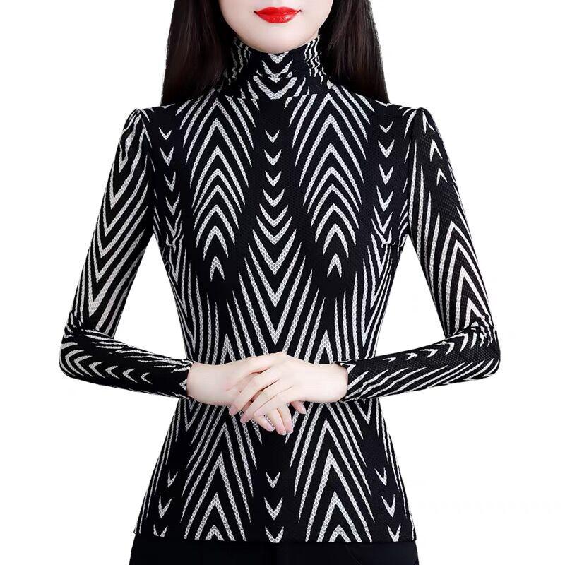 Houndstooth Long Sleeve Women's Top - Autumn/Winter Fashion Base Layer