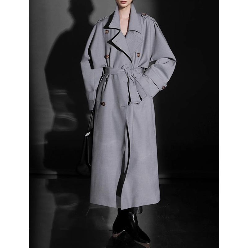 Rongtai Retro British Double-Breasted Tie-Waist Trench Coat for Women - 2025 Spring Collection