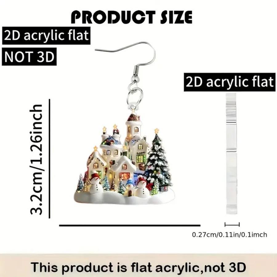 Cross-border New Product Castle Earrings 2D Acrylic Christmas Party Snow House Christmas House Christmas Tree Earrings Ornament