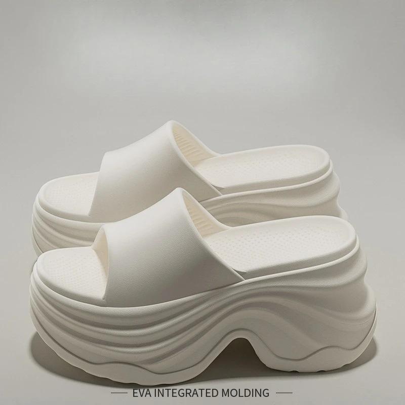 Solid Color EVA Platform Slippers Women Thick Sole Non Slip Beach Slides Sandals Lady Summer Soft Sole Wedge Heel