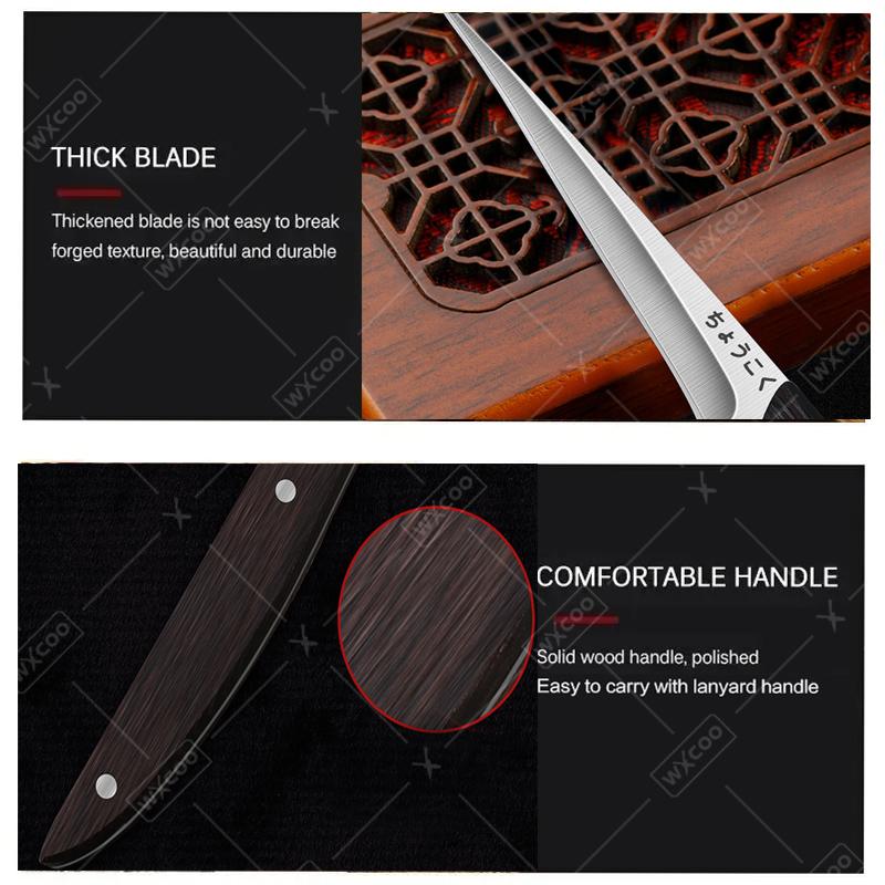 WXCOO 3pcs Stainless Steel Food Carving Knife Kitchen Fruit Peeling Utility Knife Professional Chefs Carving Knife Wood Handle