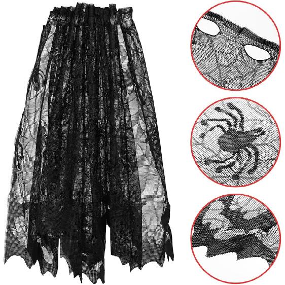 BESTOYARD Halloween Lace Window Curtain with Spider and Bats Design, Sheer Curtain for Indoor, Lampshade, Fireplace Cloth, Spooky Ghost Festival