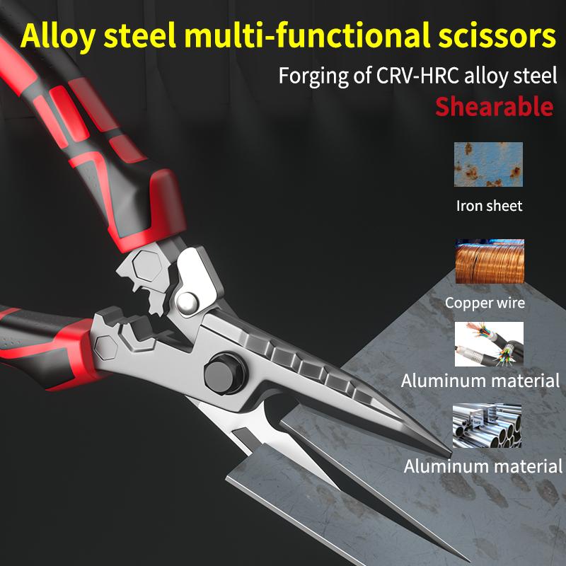 Heavy Duty Multifunctional Electrician Scissors Crimping Wire Cutter with Wrench for Metal Sheet Cable Cutting