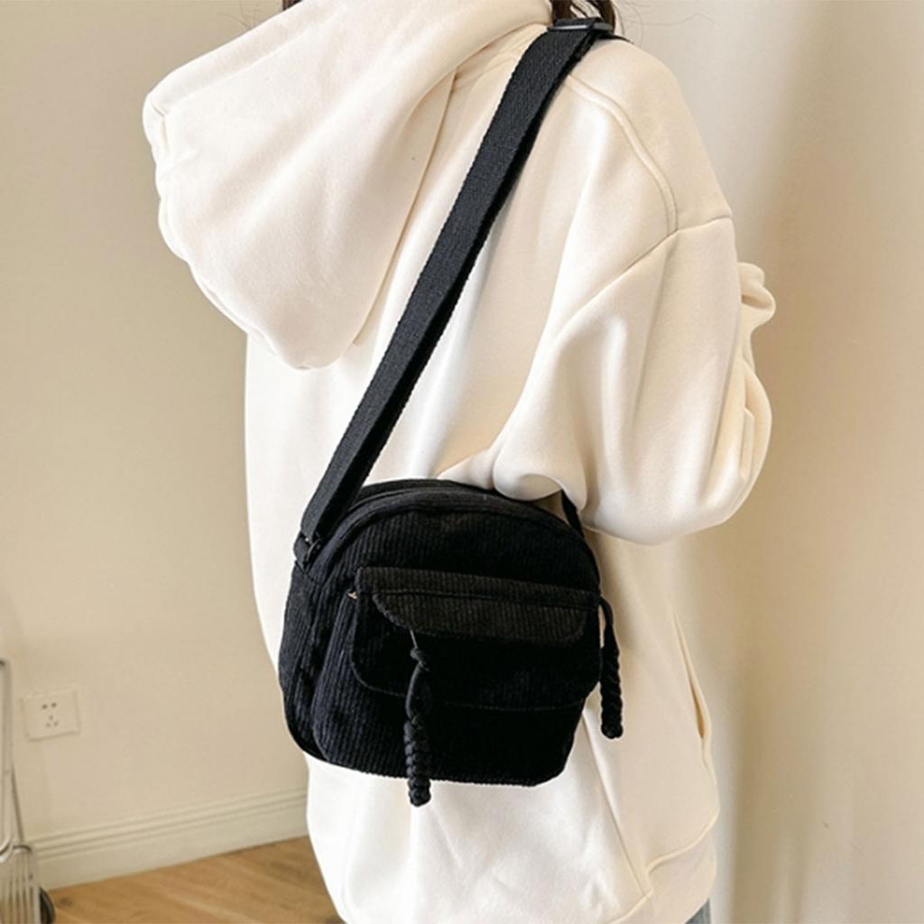 Jednobarevná manšestrová dámská taška módní taška retro styl campus styl crossbody kabelka přes rameno a pack