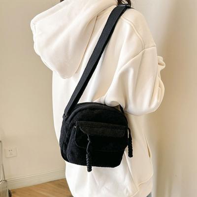 Solid Color Corduroy Women's Bag Fashion Bag Retro Style Campus Style Single Shoulder Crossbody Bag a Pack