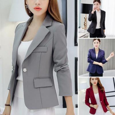 Autumn Blazer Long Sleeves Warm Comfortable Button Placket Pure Color Temperament Office Blazer for Trip
