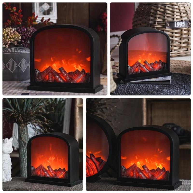 User Friendly Resin Fireplaces Decors Night Light With Warm LED Glowing Handcrafted Retro Home Accent