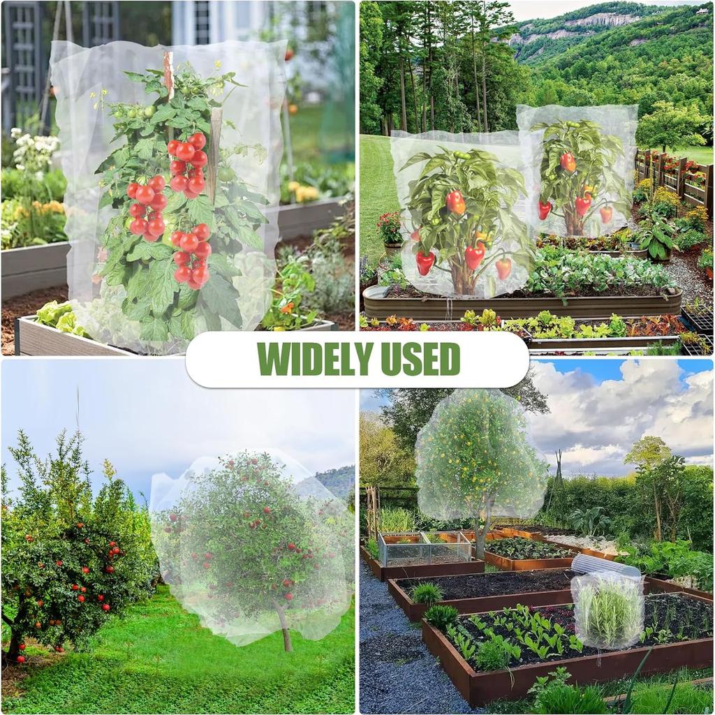 4PCS Bird Netting for Blueberry Bushes Fruit Trees Mesh Bag with Drawstring Garden Insect Netting Pest Barrier Plant Row Cover White Mosquito Net