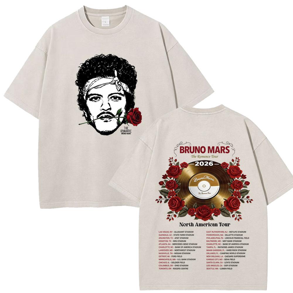 Bruno Mars The RoUnisextic Tour Print Vintage Washed Tshirt Unisex Women Fashion ONeck Cotton Loose Casual Gothic Punk Tshirts