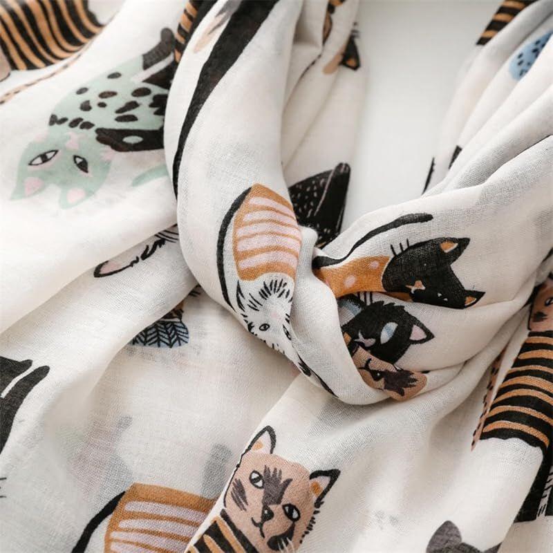 Used [New] [kinaviola] Large Stole, Large Scarf for Women, Shawl, Cat, Kitty, Nyanko, Muffler, Scarf, Outerwear, Kimono, All Seasons, Formal, Gift,