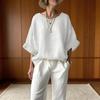 Tops Femininos Yousheng Gola Redonda Manga Meia Manga Caimento Solto Pulôver Cor Lisa Tecido Macio Blusa Casual Diário