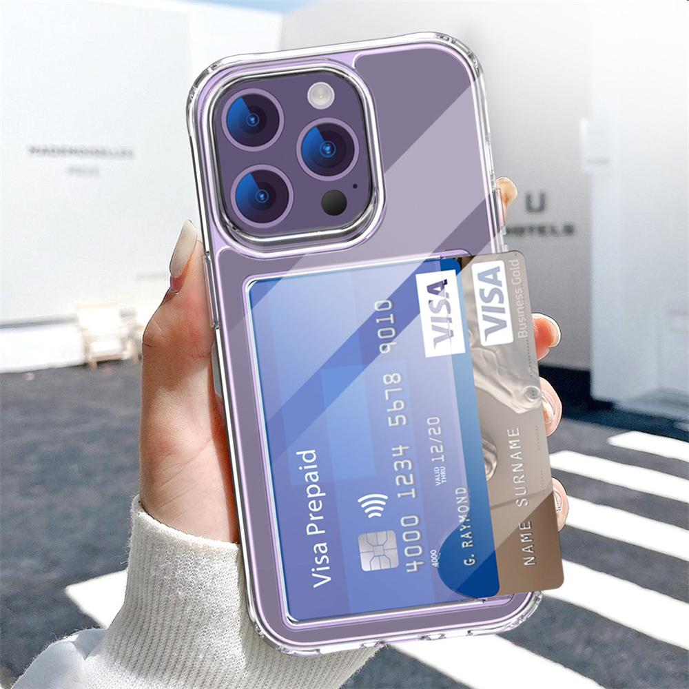 

Transparent Wallet Card Slots Holder Phone Case For iPhone 17 16 15 14 Pro Max 13 12 11 XR X Plus HD Acrylic Clear Cover For iPhone 14