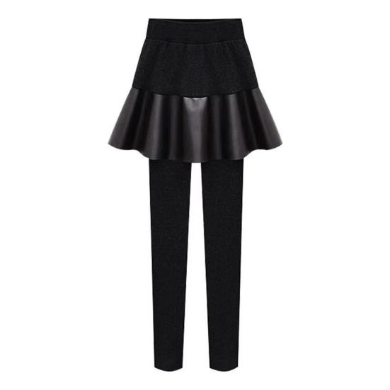 Leggings da Donna Gonna Elastico Vita Alta Fodera in Peluche Ispessita Vestibilità Attillata Culottes in Ecopelle Finto Due Pezzi Caldi Versatili Culottes