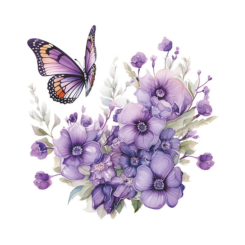 Lila Pflanzen Blumen Schmetterling WC Aufkleber Bad Bad Wandaufkleber selbstklebend