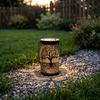 Outdoor Waterproof Garden Lantern with Hollow Tree Pattern Metal Cylinder Hanging Landscape Light for Patio Yard Decoration